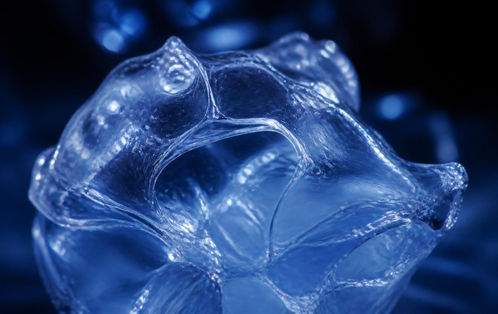 Translucent blue chitosan biopolymer gel macro