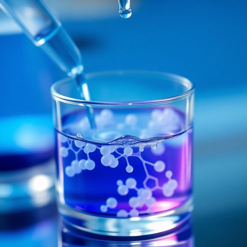 Blue liquid in glassware separating proteins