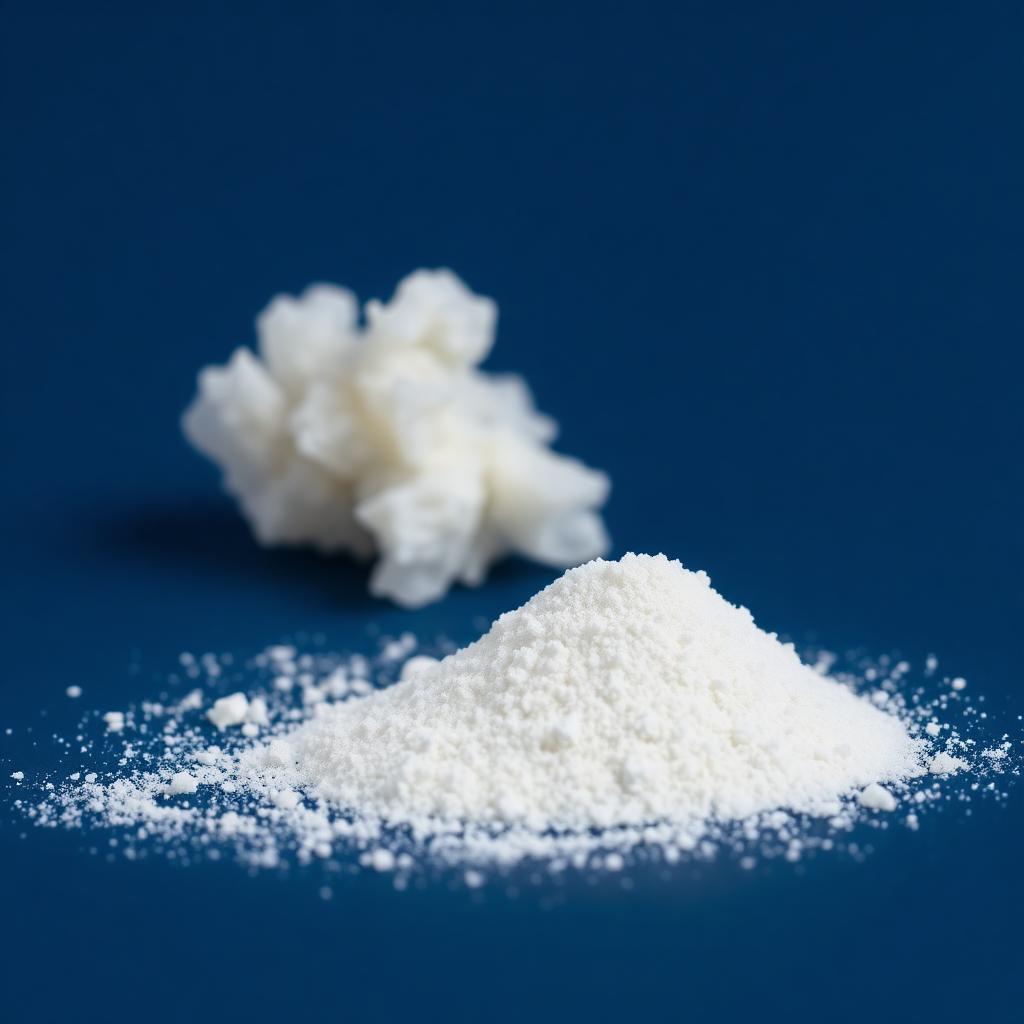 White mineral powder against deep blue background